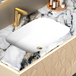 Ensemble de meubles de salle de bain de luxe en marbre de style français avec <span class=keywords><strong>lavabo</strong></span> intégré en céramique, coiffeuse et miroir LED intelligent - Product Image 4