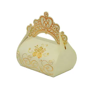 Laser cut and embossing Luxury Crown favor box for wedding decoration suppliers