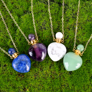 Kalung Botol Minyak Atsiri Bentuk Hati dari Batu Kristal Penyembuh, Botol Parfum, Dipoles - Product Image 6