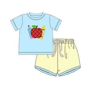 Conjuntos de 2 piezas de pantalones cortos de lana transpirable para niños con estampado de dinosaurio y Apple Pencil, personalizados, informales, para la vuelta al cole, ropa a juego para hermanos - Product Image 2