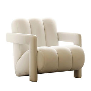 Fauteuil moderne en tissu pour salon, style crème, chaise design décontractée avec rembourrage en mousse - Product Image 4