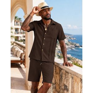 FOXA Men's 2 Piece <b>Short</b> Set Summer Beach Outfits <b>Short</b> Sleeve Shirt And <b>Shorts</b> Casual Vacation Wear Breathable <b>Polyester</b> - Product Image 2