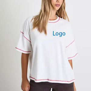 Camiseta Holgada de Verano de Alta Calidad Personalizada con Cuello Redondo y Costuras en Contraste para Mujer - Product Image 1