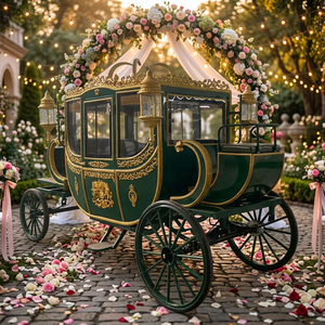 Calèche électrique verte et dorée populaire pour mariage, calèche royale électrique à vendre - Product Image 1