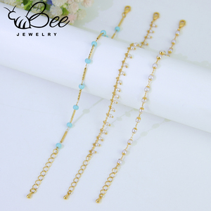 Joyería Little Bee al por Mayor, Tobilleras de Cobre para Mujer, Chapadas en Oro de 18K, con Perlas de Imitación, Resistentes al Agua, Regalo Moderno - Product Image 2