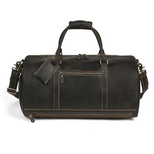 Bolsa de Viaje de Cuero Genuino para Hombre, Gran Capacidad, Negra, Estilo Vintage, Asa Suave, Color Sólido - Product Image 4