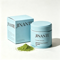 Boîte en fer blanc scellée pour matcha, vente en gros, 30-50g, emballage personnalisé en boîte cadeau bleu ciel pour thé Hojicha, café, cacao, poudre protéinée