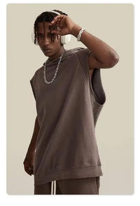 BES1504 Personalizado, sin estampado, 380GSM, de alta calidad, para entrenamiento de otoño, estilo Kanye West, vintage, con lavado ácido, bordado, sin mangas, oversize - Product Image 5