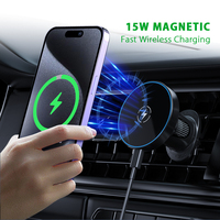 360 °   Support de chargeur de voiture sans fil magnétique rotatif 15W à charge rapide pour grille d'aération, compatible iPhone séries 17-12 et Android