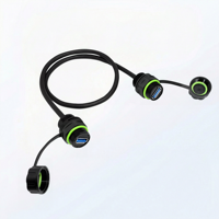 Kabel Ekstensi Ganda USB 3.0 Tahan Air IP68 Konektor Industri Panel Mount M20 dengan Tutup Anti Debu untuk Kamera Luar Ruangan Layar LED