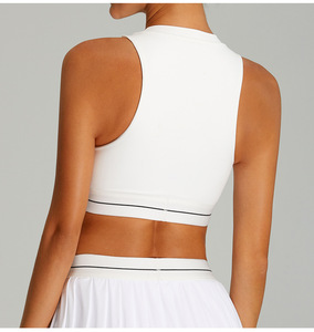Wholesale Women <b>Mock</b> <b>Neck</b> Sleeveless Sports Bra Contrast Stripe Hem Crop <b>Top</b> Removable Pads Tennis Yoga Athletic Tank <b>Top</b> - Product Image 1
