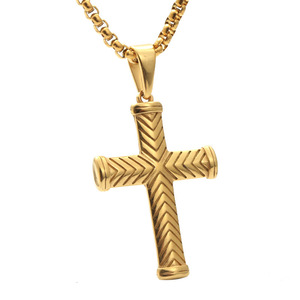 yunnique <b>Cross</b> Pendant Necklace Stainless Steel Gold Plated 60cm <b>Chain</b> Fashionable Jewelry Gift for Men Women - Product Image 1