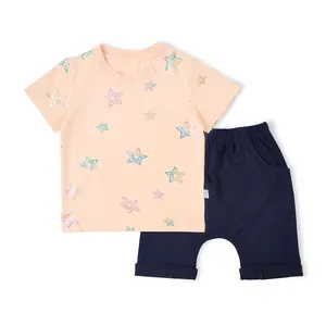 Camiseta corta de verano con estampado de estrellas degradadas, pantalones bombachos, conjuntos de ropa para bebés, conjuntos de ropa para niños