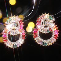 Boucles d'oreilles clous plaquées or en gros, design double anneau rond tendance, forme géométrique en zircon, bijoux de fête pour femmes