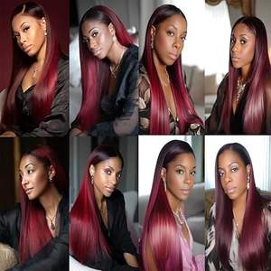 Proveedor al por mayor 99J <span class=keywords><strong>largo</strong></span> 13x4 encaje frontal Peluca de cabello humano negro mujeres Borgoña rojo sedoso recto peluca con malla frontal - Product Image 2