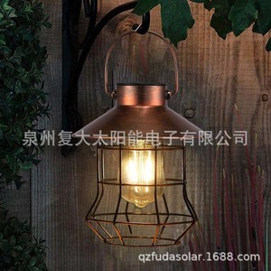 Solar Iron Lantern <b>Led</b> Wall Mount Outdoor Garden <b>Light</b> Water Resistant With Solar Panel And <b>Light</b> <b>Sensor</b> - Product Image 1