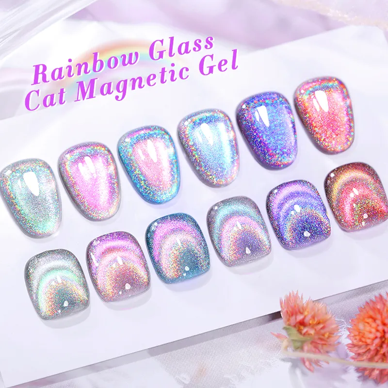 BORN PRETTY New Upgrade Double Light 9D Holographic Laser Cat Eyes Nail Gel Magnet Rainbow Cat Eye Nail Art Magnetic Gel Polish