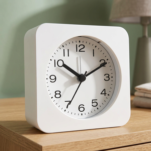 Minimalist <b>White</b> Round Alarm Desk <b>Clock</b> with Electronic Movement Silent Needle Display Glow-in-the-Dark Wood Material - Product Image 3