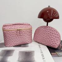 Ensemble de trousses de maquillage en similicuir d'autruche grande capacité, 2 pièces, étanche, avec poignée, trousse de voyage portable