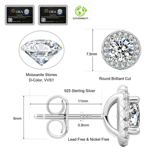 <span class=keywords><strong>Pendientes</strong></span> de Lujo con Moissanita de 1ct VVS, Plata de Ley 925, Diseño de Flor con Halo de Diamantes, para <span class=keywords><strong>Hombre</strong></span> y Mujer, con Certificado GRA - Product Image 6