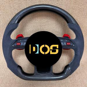 Volant de direction en daim <span class=keywords><strong>noir</strong></span> perforé à fond plat avec palettes et boutons pour <span class=keywords><strong>Audi</strong></span> Q3 Q5 Q7 Q8 RS Q3 Q5 Q7 - Accessoires automobiles - Product Image 2