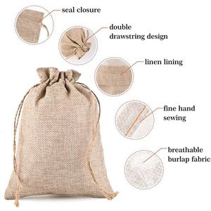 Sacs en toile de jute multi-tailles, pochettes en lin avec cordon de serrage 8x10cm, sacs cadeaux en lin pour bijoux, bonbons, herbes, thé, emballage pour fêtes de mariage - Product Image 2