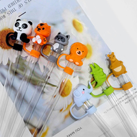 Reutilizable 10mm 3D silicona Animal elefante León Panda mono paja Toppers 0,4 pulgadas tapa de paja para accesorios de Bar