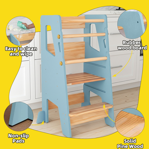 Torre de aprendizaje Montessori personalizada, torre de aprendizaje de madera de pino Natural, torre de aprendizaje multifuncional para niños con tiras antideslizantes - Product Image 3