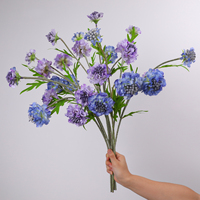 Fleur artificielle de Scabiosa à 3 têtes, en soie, pour centre de table, mariage et décoration intérieure, commande en gros, directement de l'usine