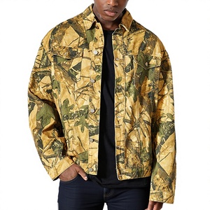 Veste coupe-vent en denim pour homme, style safari, fermeture à ceinture, motif camouflage arboral, impression personnalisée, imperméable, respirante, 100% coton - Product Image 2