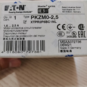 Interruptor de Protección de Motor Eaton Moeller PKZM0-2.5, 1.6-2.5A, Montaje en Riel DIN, Carcasa Moldeada de Plástico, Hecho en Alemania - Product Image 5