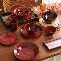 Vajilla de Cerámica y Gres con Esmalte Reactivo Retro y Relieve, Platos, Tazones, Tazas para Importadores y Minoristas