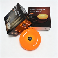 Lampe de table en forme de donut orange rechargeable, style rétro, lampe de chevet, tactile, 3 couleurs, à intensité variable, ambiance créative
