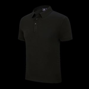 Polo de luxe pour homme, en coton pur 100%, noir, tricoté, avec logo personnalisé brodé, promotionnel. - Product Image 1