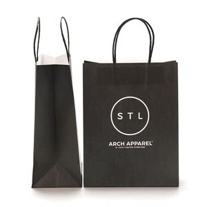 Échantillon gratuit, prix de gros pour l'industrie, sac en papier kraft blanc avec impression couleur noire, impression de logo, avec poignée - Product Image 5