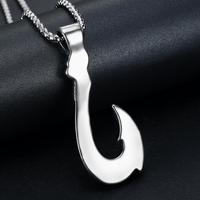 Collier pendentif en forme de crochet de poisson celtique en acier inoxydable plaqué argent vintage pour enfants, bijoux punk hip hop nordiques