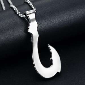 Collier pendentif en forme de crochet de poisson celtique en acier inoxydable plaqué argent vintage pour enfants, bijoux punk hip hop nordiques - Product Image 5