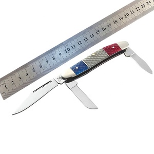 Couteau de poche pliant manuel PH-2737 Edc multi-couleurs Stockman rouge blanc bleu avec clip de poignée C-Tek, couteau à lame flexible à 3 lames en acier inoxydable - Product Image 2