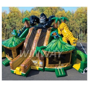 สไลเดอร์เป่าลมธีมป่าพร้อมกอริลลาและเสือดาวเพื่อความสนุกกลางแจ้ง - Product Image 1