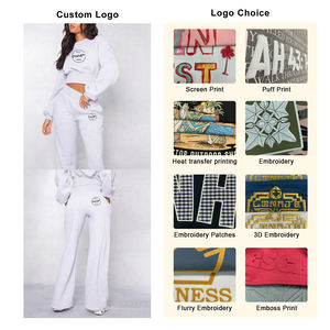 Ensemble sweat court et pantalon de survêtement à jambes larges personnalisé décontracté femmes automne 2 pièces survêtement survêtements pour femmes - Product Image 2