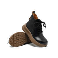 Bottines à lacets imperméables en cuir ciré pour femmes avec semelle extérieure en caoutchouc respirantes et légères