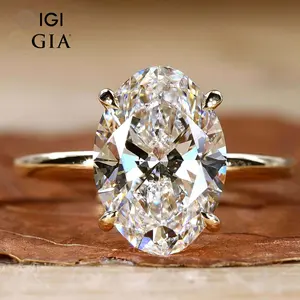 Anel de noivado personalizado Gia Igi Certificado Vvs Cvd Criado em laboratório com diamantes 10k 14k 18k Oval Cut 1 2 3 Ct Carat 2ct 3ct