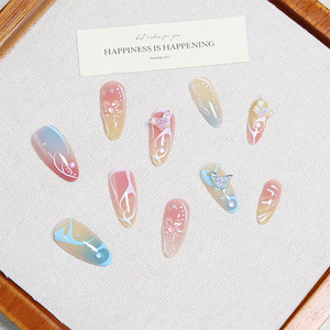 <span class=keywords><strong>Uñas</strong></span> <span class=keywords><strong>Postizas</strong></span> 3D <span class=keywords><strong>con</strong></span> Diseño de Mariposa en Degradado, Forma Almendrada Mediana, Cobertura Completa, Estilo Fresco de Verano, Decoraciones de <span class=keywords><strong>Uñas</strong></span> Personalizadas - Product Image 5