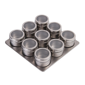 Ensemble de pots à épices magnétiques en acier inoxydable avec couvercles transparents et forte adsorption, idéal pour le stockage sur la surface du réfrigérateur - Product Image 1