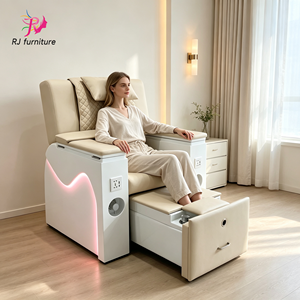 Beige LED <b>Light</b> Pedicure Spa Chair With Rolling Massage Electric Recliner <b>Pull</b>‑Out Foot Basin Manicure Chair For Nail Beauty - Product Image 1