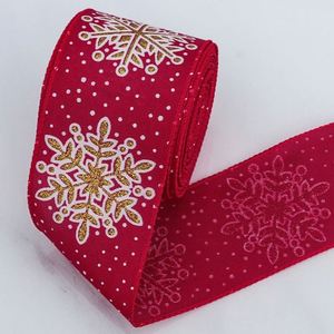 Ruban festif de haute qualité en toile de jute avec bordure filée et flocons de neige scintillants de 6,3 cm pour emballage cadeau de Noël, 10 yards/rouleau - Product Image 6