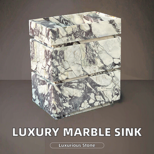 럭셔리 모던 호텔 빌라 욕실 화장대 Calacatta Viola 대리석 세면대 세면대 두 캐비닛 서랍 큰 석판 천연석 - Product Image 2