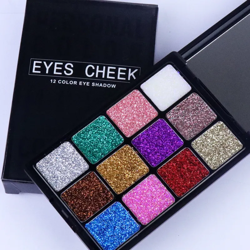 Private label High Pigment Customized Vegan 12 Colors holographic makeup glitter Eye Shadow cosmetic Palette for makeup