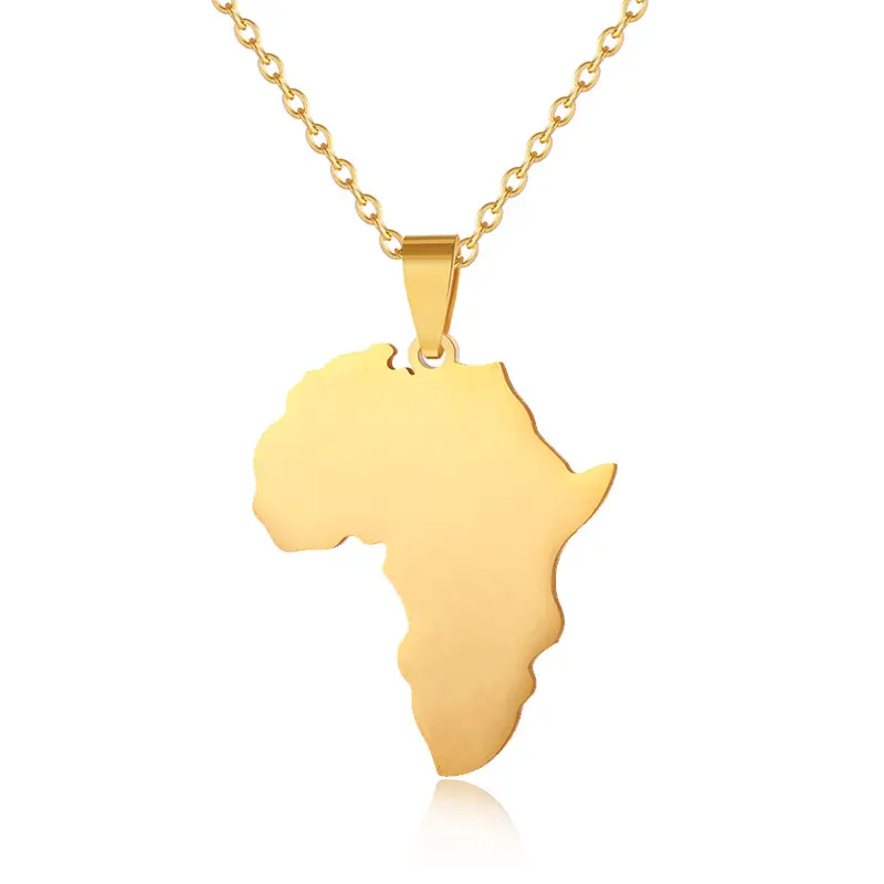 Moda semplice mappa d'oro dell'africa collana con mappa africana in acciaio inossidabile collana a catena lunga
