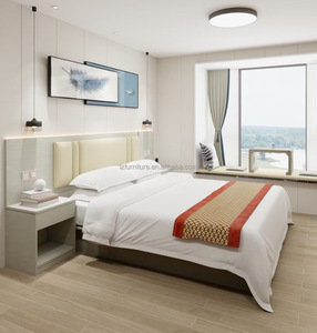 Juego de Muebles de Dormitorio Modernos para Hotel, Estructura de Cama de Madera Gris Claro Ecológica con Chapa Resistente a los Arañazos para Proyectos de Hoteles de 3 Estrellas - Product Image 2